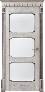 Межкомнатная дверь из массива дуба Д7 ПО со стеклом дуб белёный патина