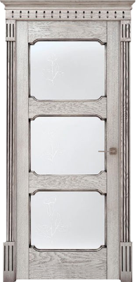 Межкомнатная дверь фабрики Поставский МЦ модель Д7 ПО со стеклом дуб белёный с черной патиной
